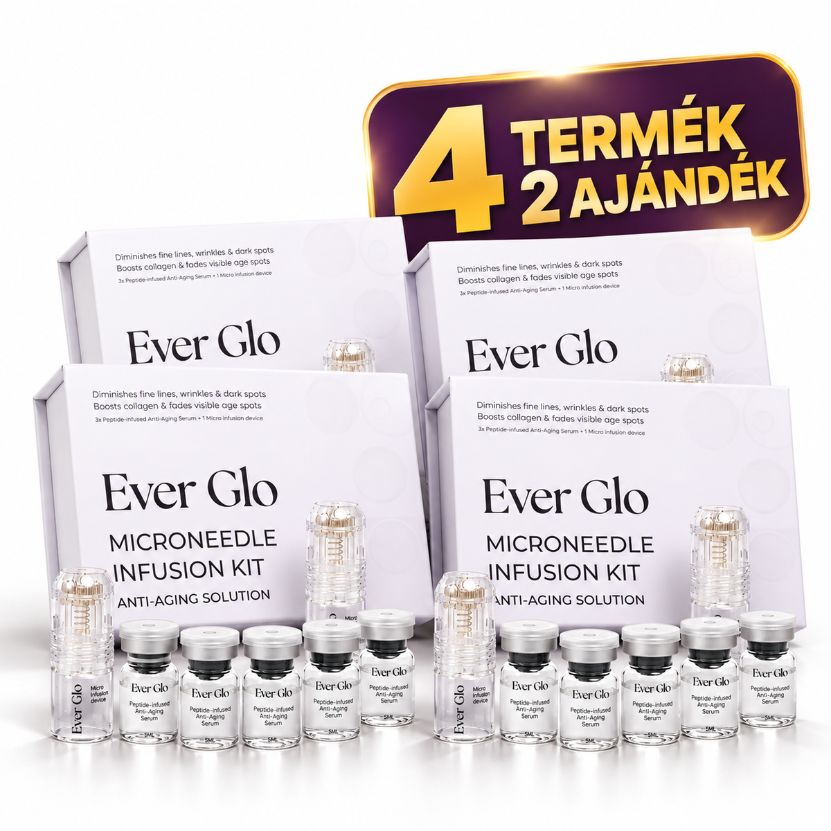 Ever Glo 2+2 INGYENES Kezelés + INGYENES SZEMTAPASZ (4 csomag (12 mikrotűs kezelés | 24 hétre elegendő)